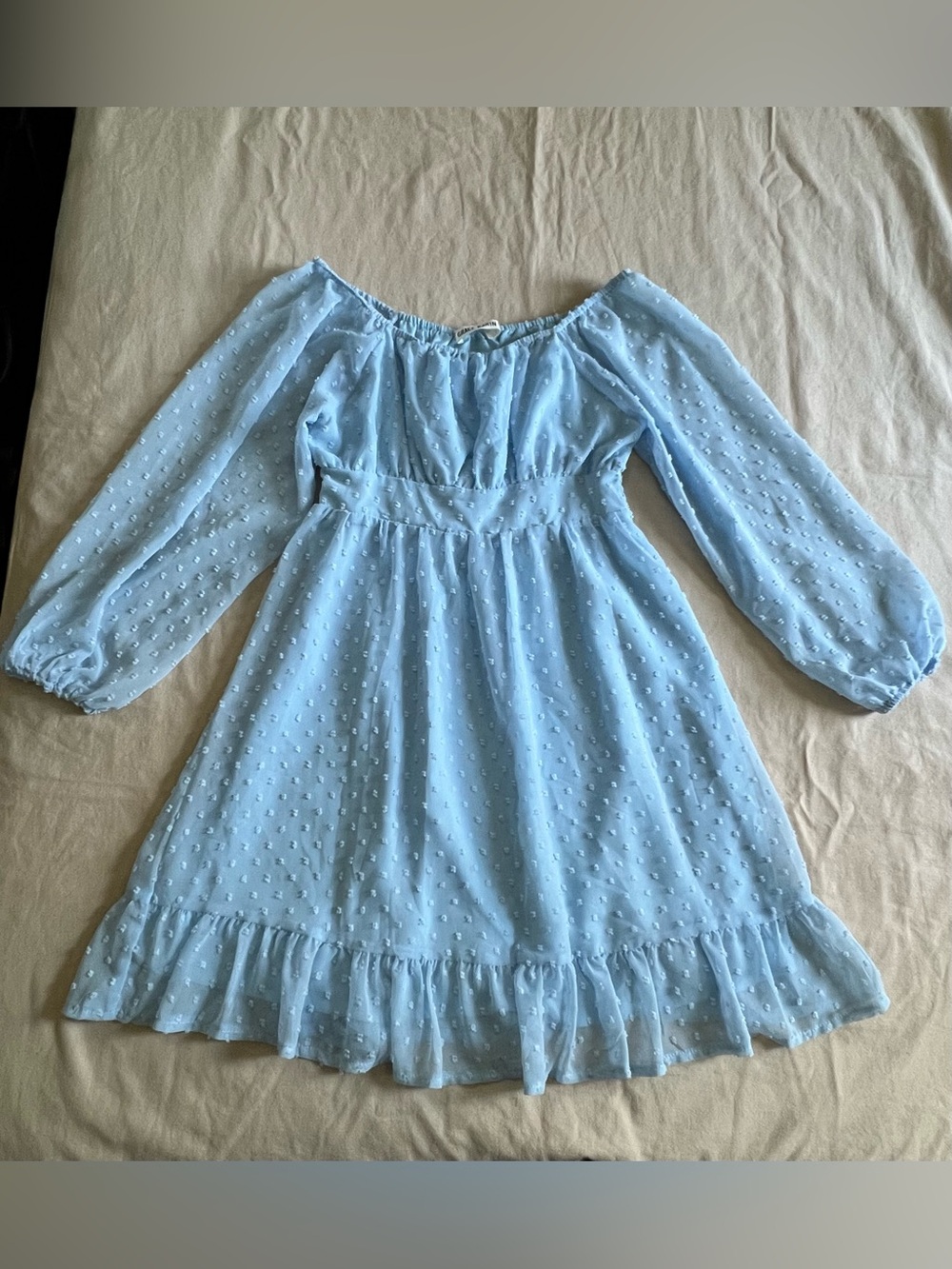 Grace Karin Light Blue Swiss Dot Ruffle Hem Dress